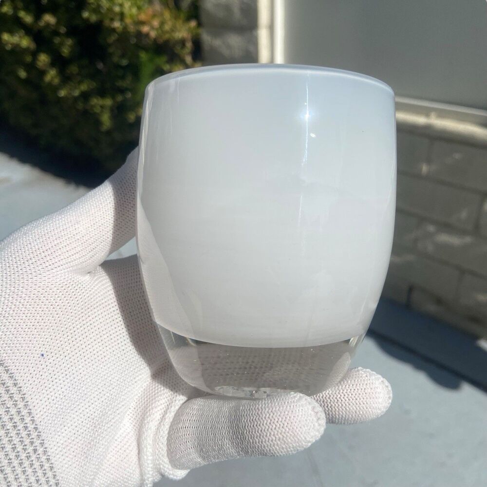Glassybaby Cherish Votive Candle Holder White Hand Blown Glass Pre Triskelion